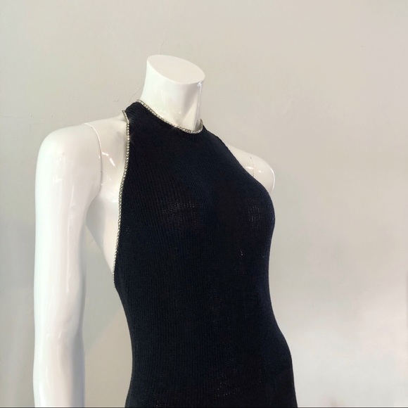 SOLD • VTG 1970’s Black Rhinestones Halter Dress - Picture 5 of 6